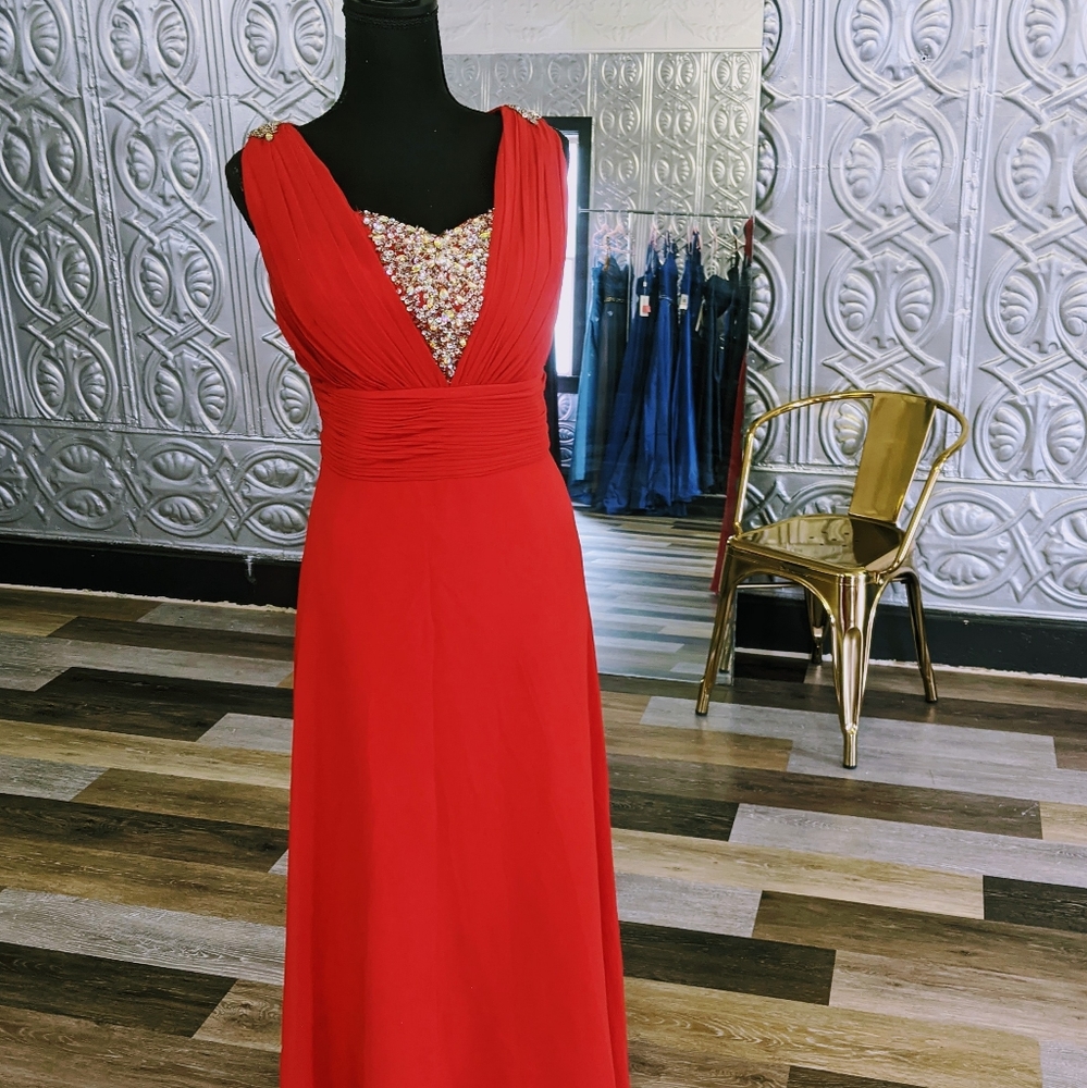 LAST CHANCE Red Gown w/ Beaded Bust